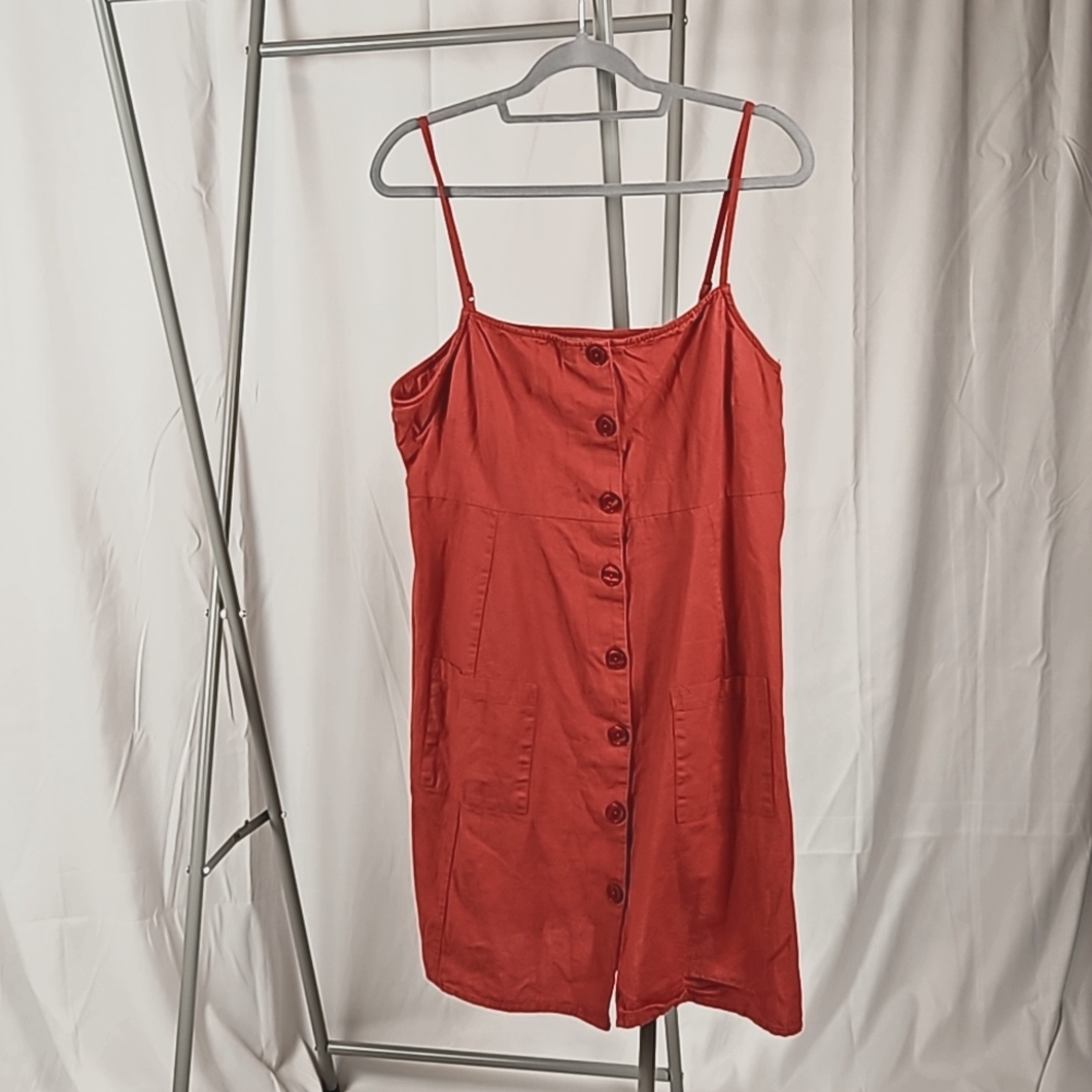 Asos Brick Red Linen Short Dress, Size 16